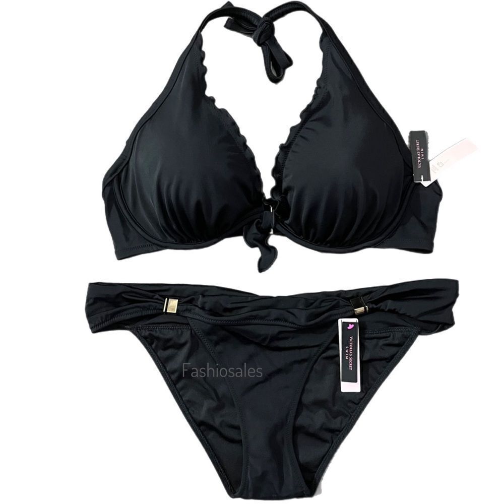 Victorias Secret Swim Capri Ruffle Bikini top Removable Push Up & Bottom Set
